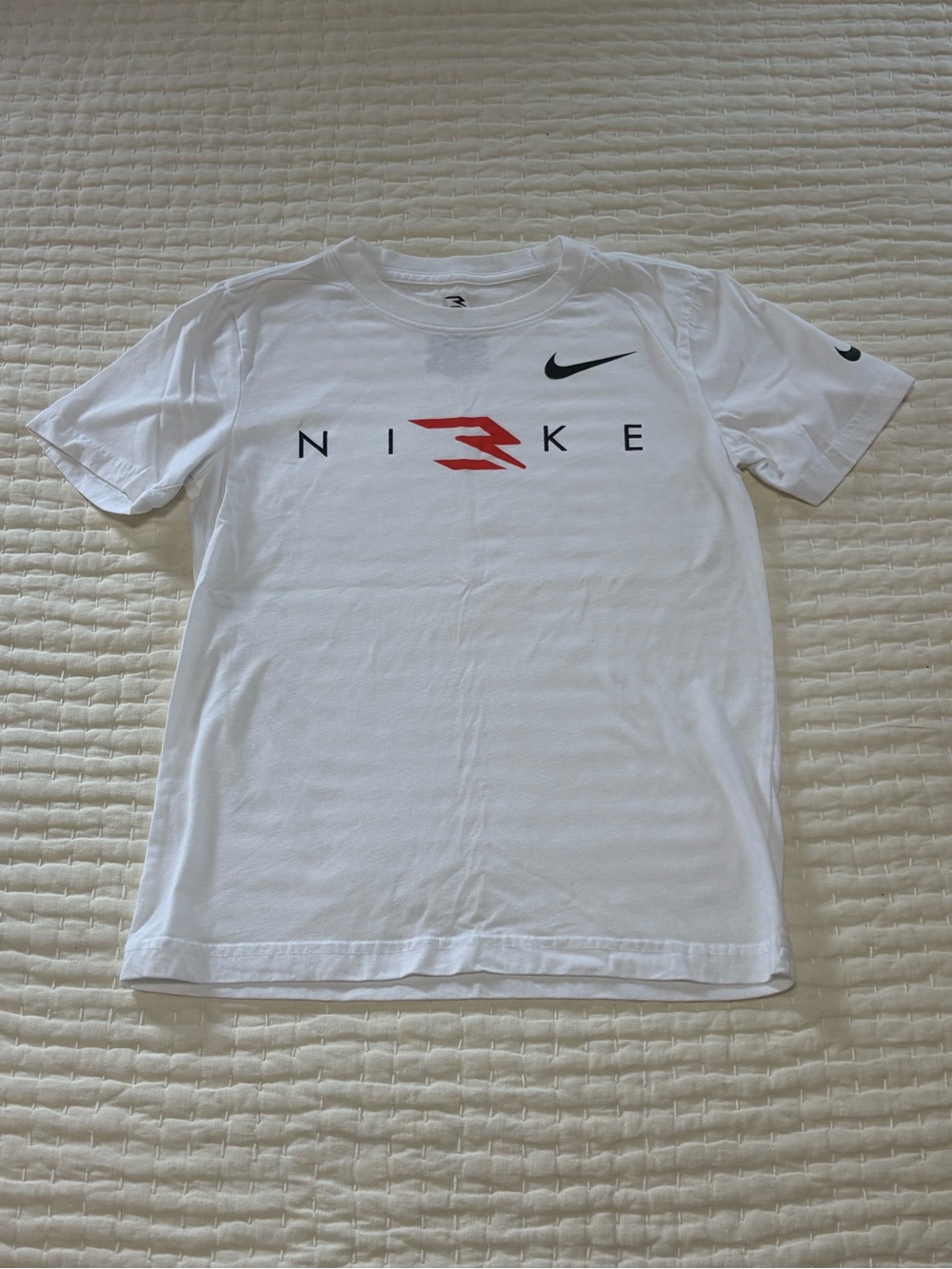 Boys Nike White Short-Sleeve 3 Brand Logo Tee with Red Accent